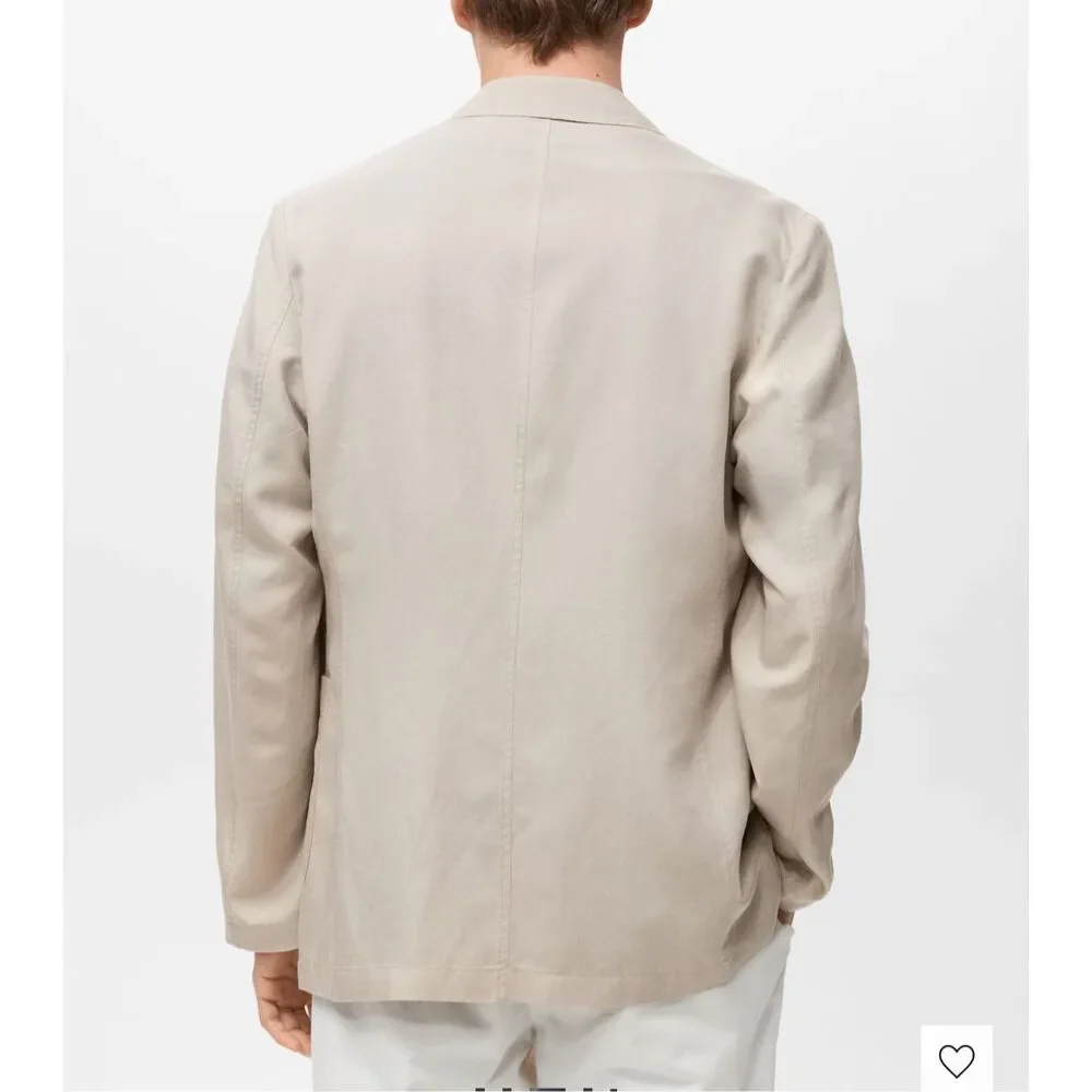 MNG by MANGO $250 Delave Smart Slim Fit Linen Lyocell Blazer Ecru Mens 46 NEW